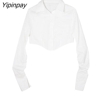 Yipinpay 2023 Spring Fashion Long Sleeve Women's white shirt Korea Style Button UP Solid crop top women Blouse Casual Clothing